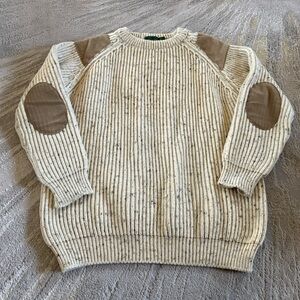 MCKENNAS WOOL CREAM SWEATER elbow patches Chunky heavy knit crewneck XL